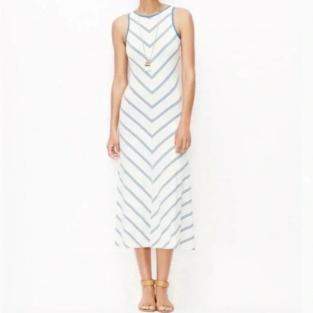 NWT Ann Taylor Petite Small Sleeveless Off White Blue Chevron Striped Maxi Dress
